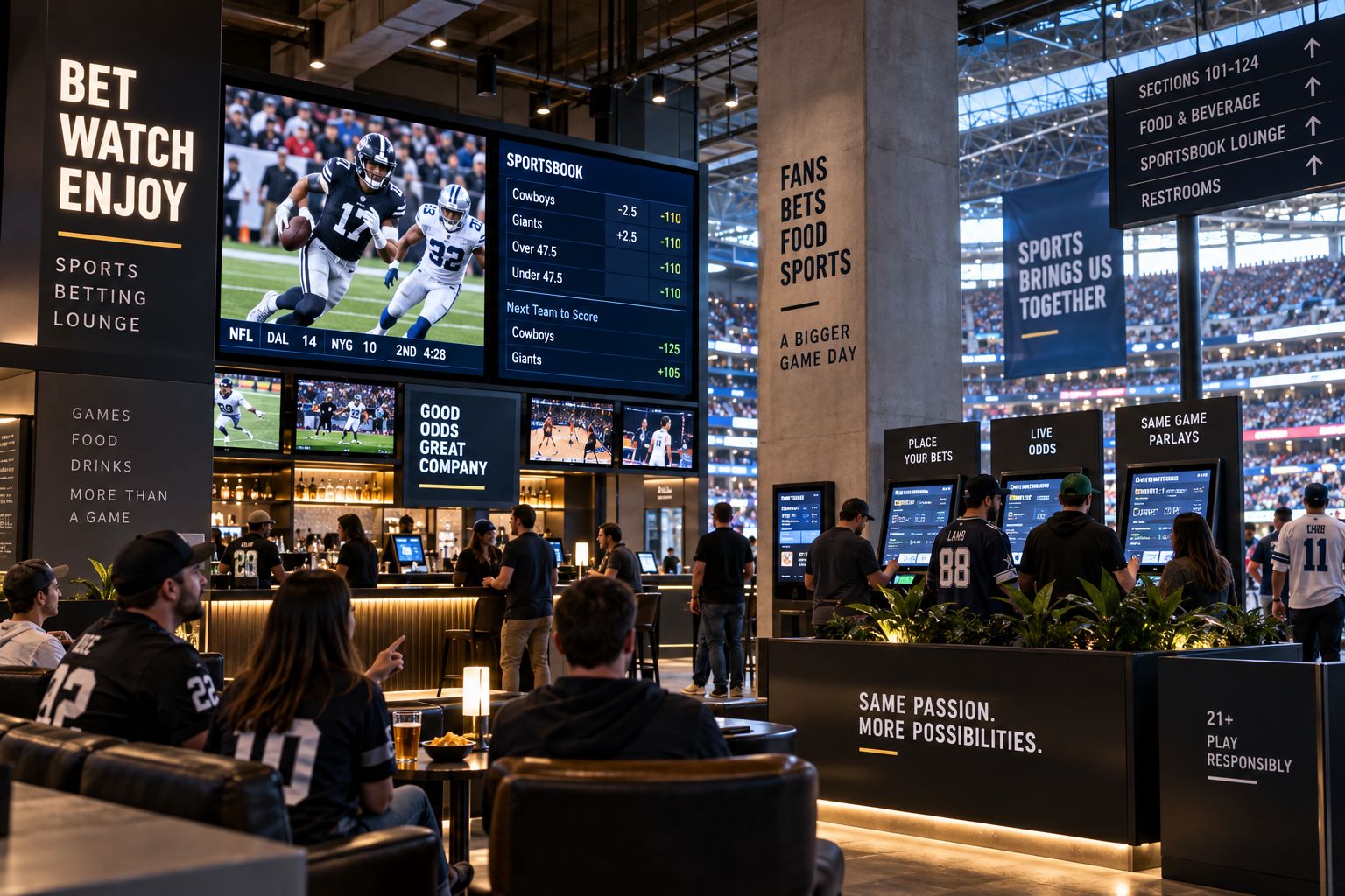 Espacio de apuestas deportivas junto a un estadio estadounidense